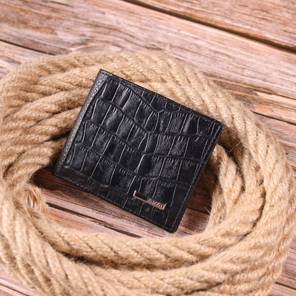 Чоловічий затискач з монетницею з натуральної шкіри з тисненням під крокодила KARYA 21406 Чорний Київ - фото 9