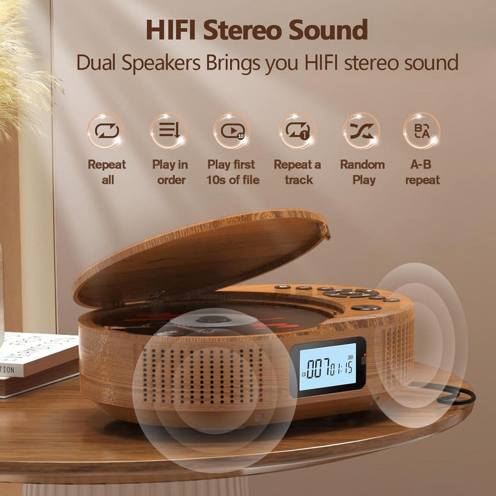 CD/MP3-програвач Arafuna з FM-радіо Bluetooth AUX із вбудованим акумулятором та динаміками Дніпро - фото 3