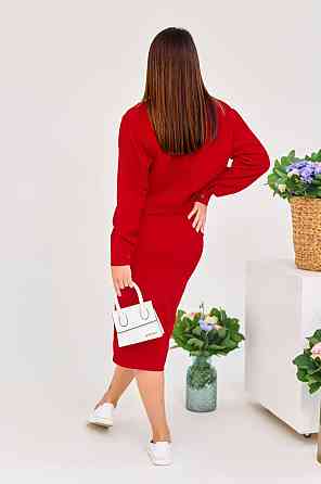 Женский стильный костюм двойка: жакет и юбка микровельвет Красный, 44 Одесса