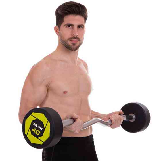 Штанга фіксована вигнута поліуретанова Zelart 2690-40 довжина 111 см 40 кг Київ