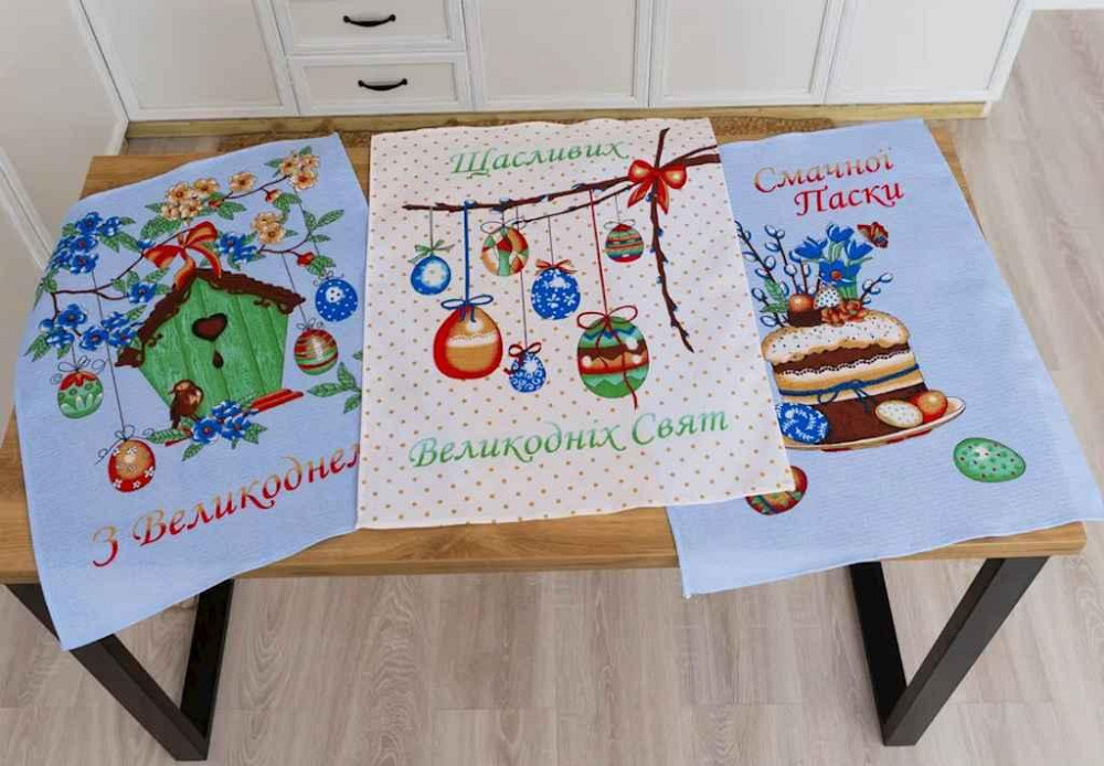 Рушник лляний Весняний Великдень 3шт. 60х47см блакитні ТМ ПЛАТКИ-ОПТ Київ - фото 1