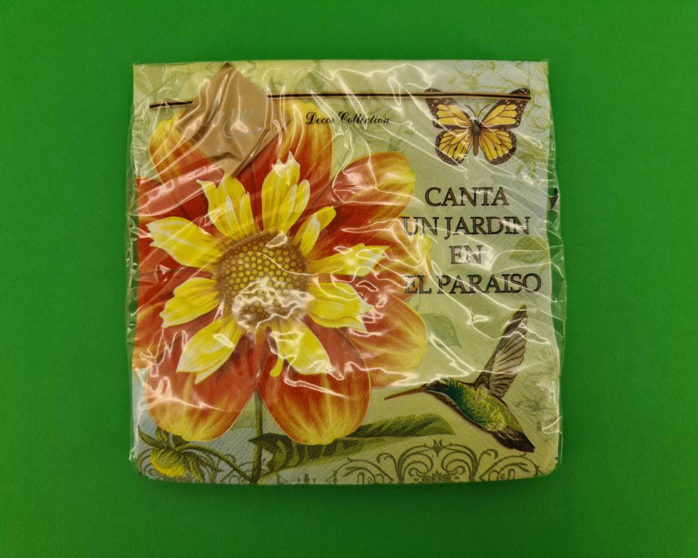 Бумажная салфетка цветочной тематики (ЗЗхЗЗ, 20шт) Luxy  Колибри в саду гербер (2078) (1 пачка) Харьков - изображение 1