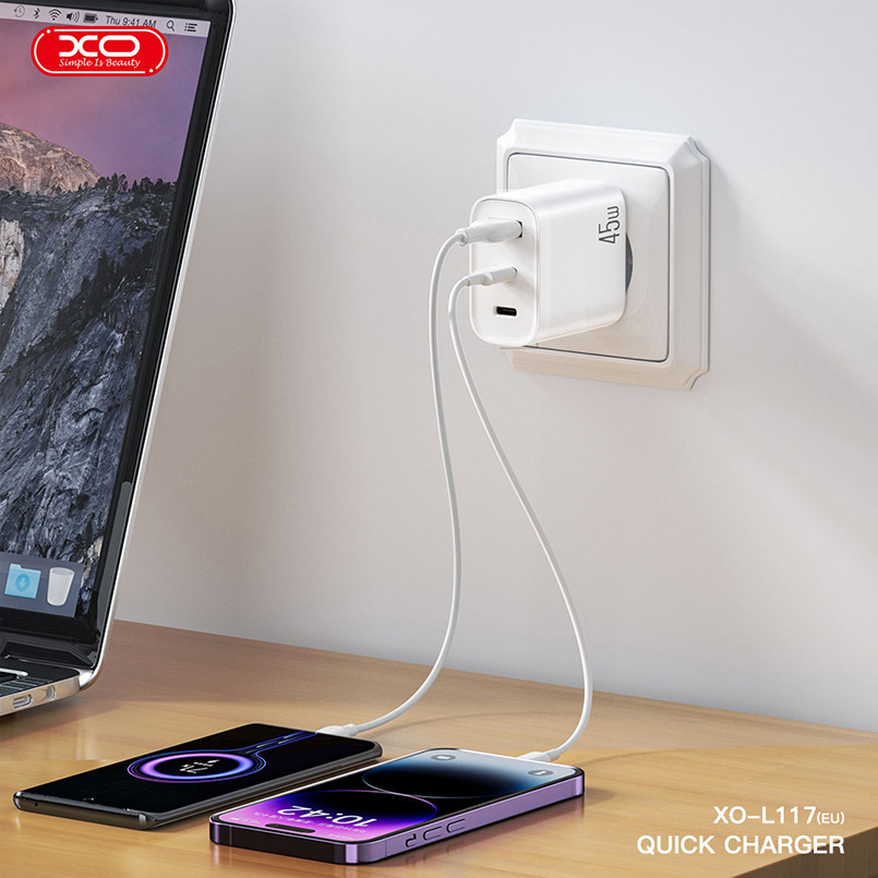 Мережевий зарядний пристрій XO L117 PD45W/QC18W 2USB-C+1USB-A білий Львів - фото 4