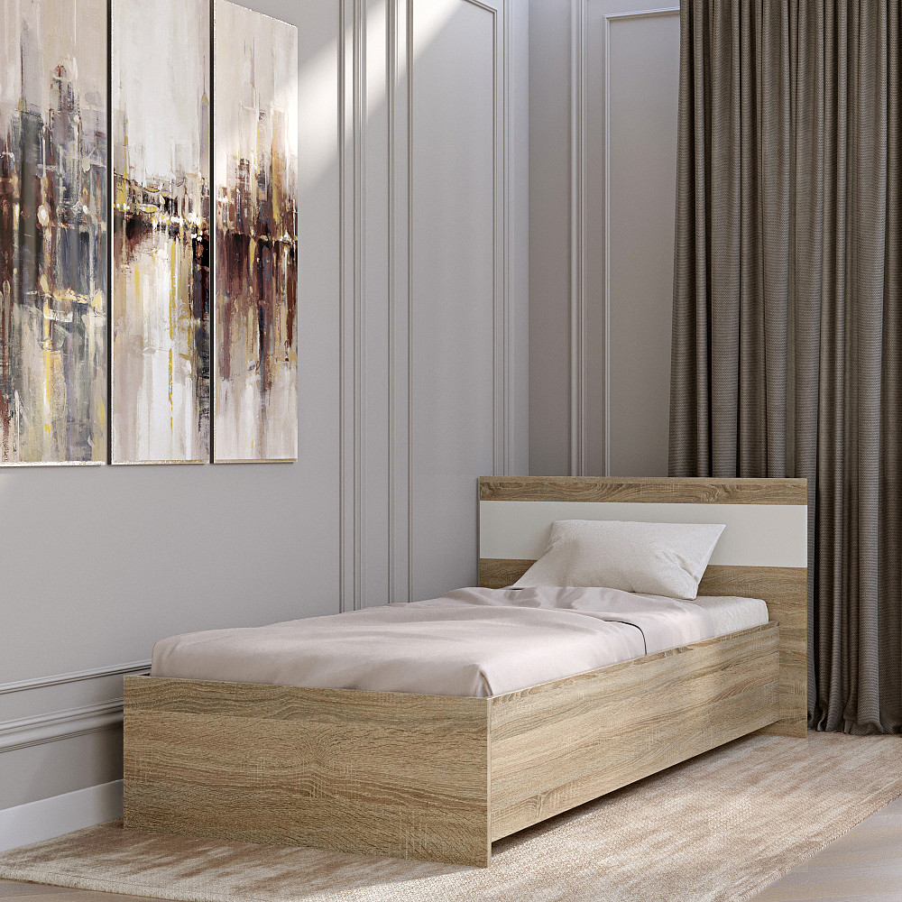 Односпальная кровать Эверест Соната-900 90х200 см дуб сонома/белый (DTM-2114) Днепр - изображение 1