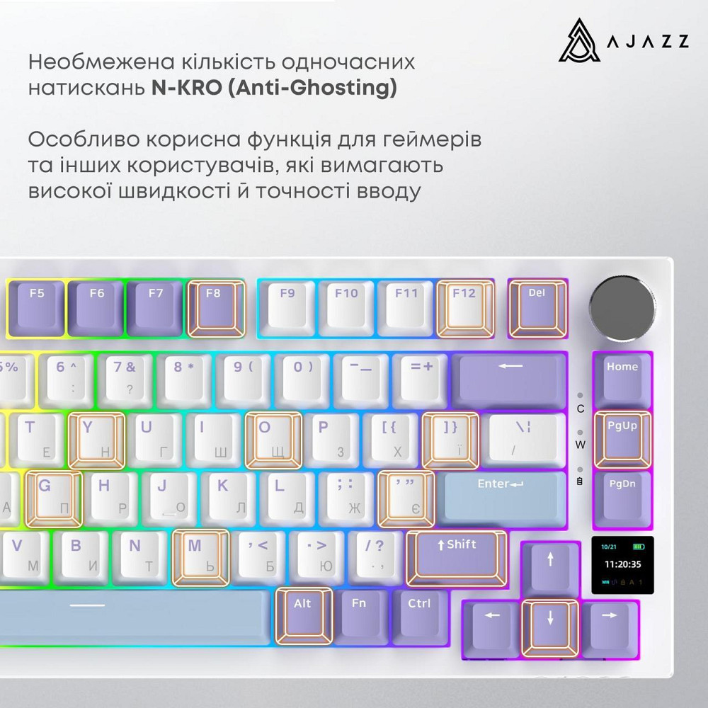Клавіатура бездротова Ajazz AK820 Pro Flying Fish Switch Purple RGB With Screen (AK820PRO-FF-PWB) ( 11391 ) Харків - фото 11