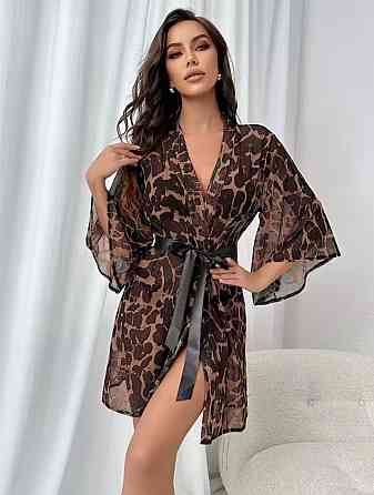 Халат с поясом женский прозрачный короткий леопардовый Киев