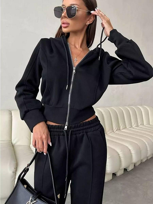 Женский утепленный прогулочный костюм двойка из трехнитки на флисе Черный, 42/44 Одесса - изображение 7