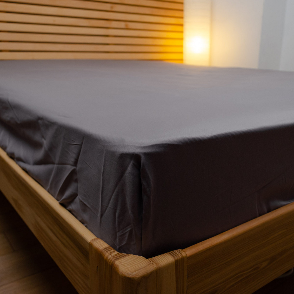 Простынь на резинке двуспальная сатин 100% хлопок 180х200х35см 125г/м2 (Графит) Сумы - изображение 3
