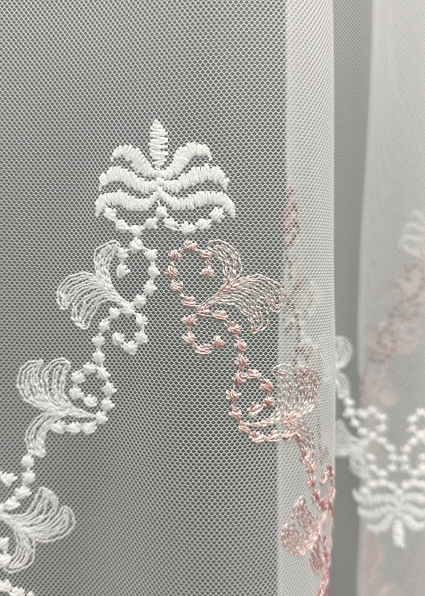 Тюль VR-Textil 1467т Грек-сітка з вишивкою Молочний з пудровим 300х270 см (42-0597) Київ - фото 7