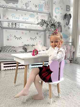 Детский столик белый и стульчик фиолетовая бабочка. Столик с нишей для карандашей и разукрашек Киев