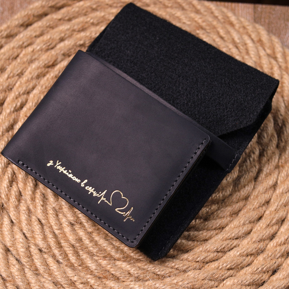 Матовое кожаное портмоне в два сложения Черный (GRANDE PELLE) Киев - изображение 4