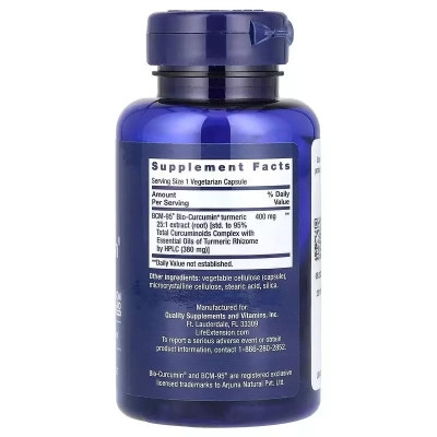 Вітамінно-мінеральний комплекс Life Extension Куркумін, 400 мг, Super Bio Curcumin, Turmeric Extract, 60 вегетаріанських (LEX-40706) Вінниця - фото 2