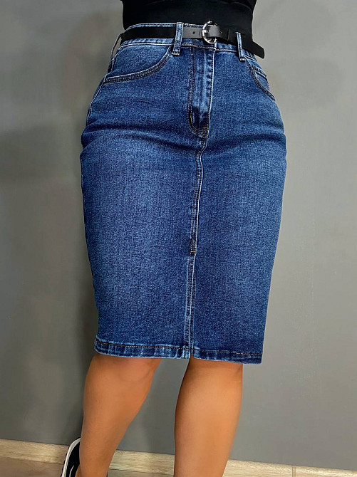 Спідниця жіноча джинсова Vanver 8235 з ременем та розрізом синя, синій, 28, 28, 80 см, 102 см Київ - фото 1