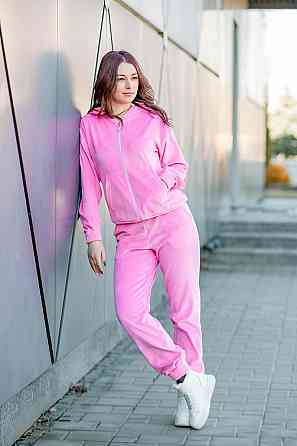 Спортивный костюм женский прогулочный велюровый, женский комплект розовый Крохатушка одяг 56/58, Молния, 80% бавовна + 20% поліестер, пеньє, Воздухопр Киев