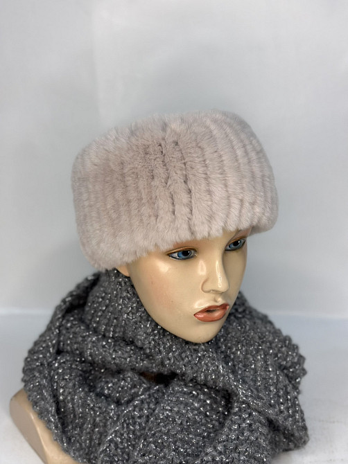 Хутряна пов'язка на голову жіноча із кролика Бежевий Харків - фото 3