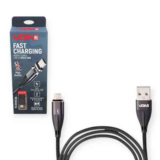 Кабель для заряджання магнітний USB - Micro USB, 1м, 3.0А чорний (швидкий заряд, перед. даних) Мукачево