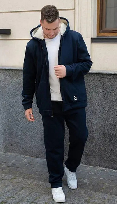 Чоловічий теплий костюм на флісі з хутром Синій 48/50 Харків - фото 2