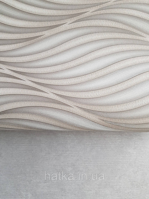 Обои виниловые на флизелине метровые Sintra Edelina абстракция волны листья структурные 3д серые беж серебро Киев - изображение 4
