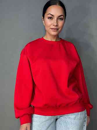 Свитшот женский A-N 30070-1 базовый оверсайз однотонный, красный, one size Киев
