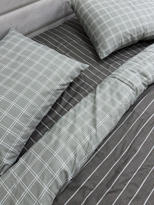 Ecotton Комплект постільної білизни Ecotton двоспальний 180х215 см сірий двосторонній клітинка Киев - изображение 4
