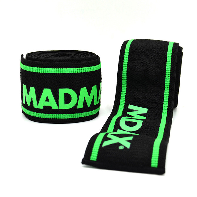 Бинти на коліна MadMax MFA-299 Non slide & slip knee wraps 2.0m Black/Green Каменское - изображение 5