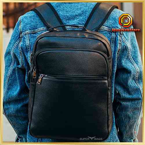 Кожаный городской мужской рюкзак классический черный из натуральной кожи качественный Tiding Bag Киев