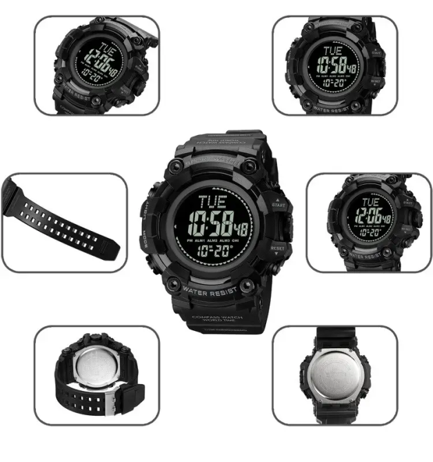 Чоловічий спортивний годинник Skmei 2037 з компасом (Чорний) Вінниця - фото 9