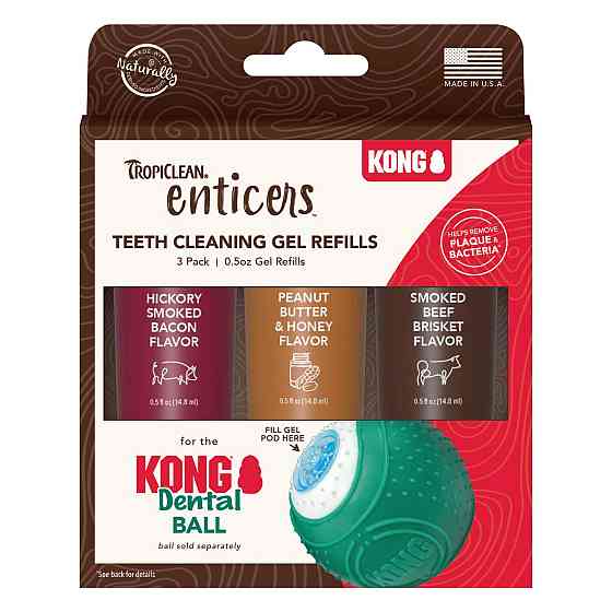 Набор для ухода за полостью рта собак TropiClean Enticers для Kong Dental Ball гели с разными вкусами, 3 шт Винница