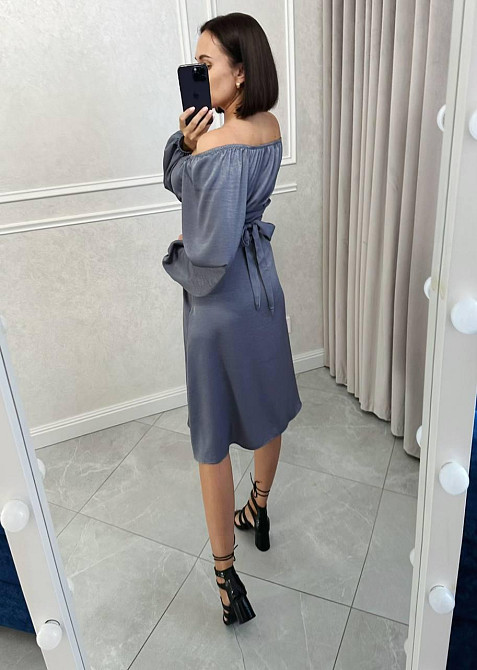 Жіноче святкове плаття з розрізом турецький жатий шовк Сталевий, 42/46 Одеса - фото 2