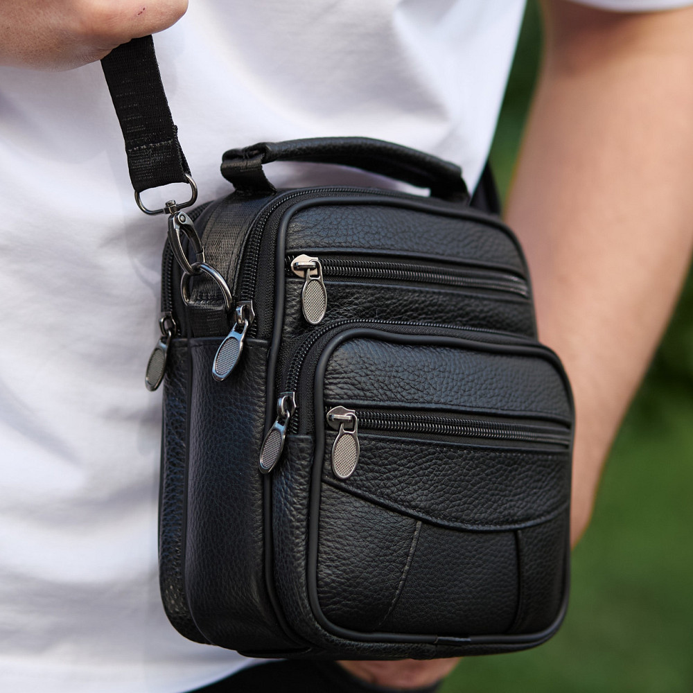 Сумка месенджер чорна чоловіча зі шкіри через плече Tiding Bag Київ - фото 2