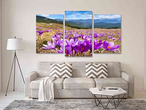 Модульная картина в гостиную / спальню  Гірський Шафран Art-658_3 70x130 см Киев