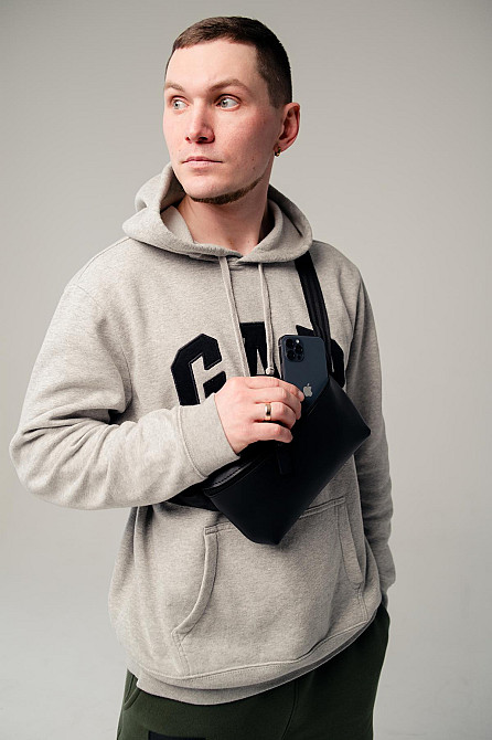 Бананка шкіряна чоловіча, сумка на пояс SL012 (Чорна) Суми - фото 6