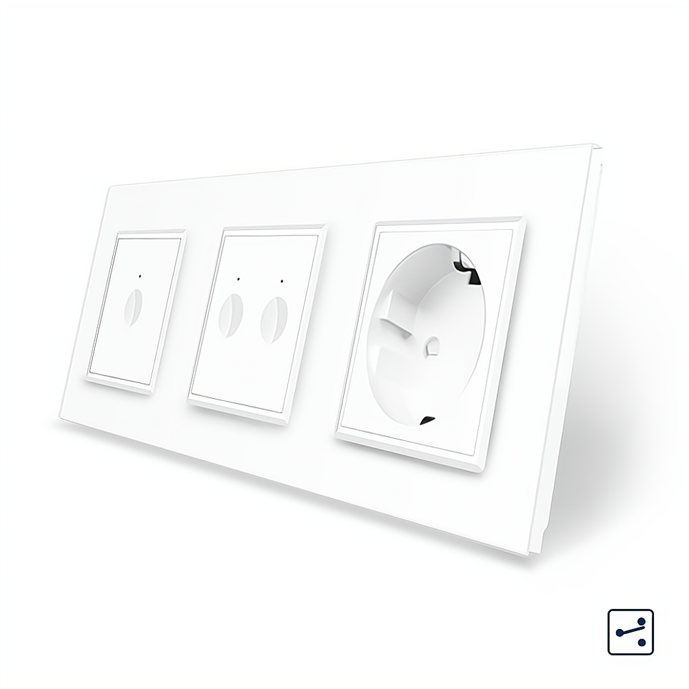 LIVOLO Сенсорний прохідний/перехресний вимикач Sense 3 сенсора (1-2) 1 розетка Livolo білий скл Коломия - фото 3