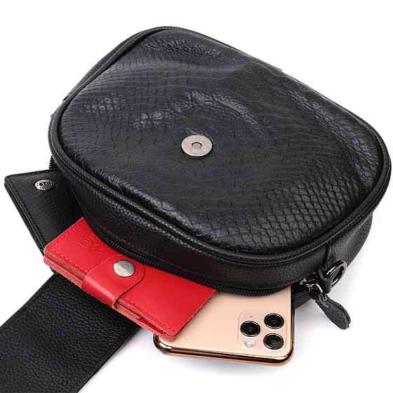 Фактурна сумка для жінок з натуральної шкіри з тисненням під змію Vintage 22354 Чорна Київ