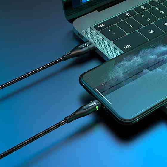 Кабель HOCO U93 USB - Lightning 2.4A, 1.2m, нейлон, алюминиевые разъемы, light indicator, цвет черный Одесса