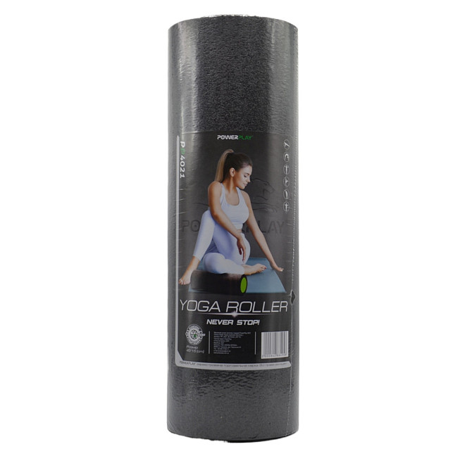 Массажний ролик (ролер) гладкий PowerPlay 4021 Fitness Roller Чорно-зелений (30x15см.) Кам'янське - фото 10