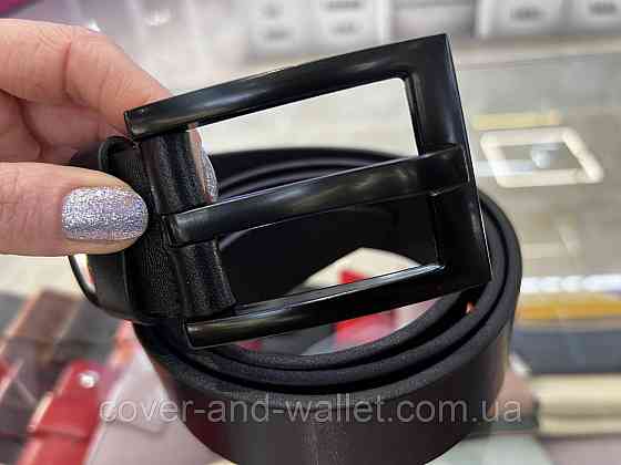 Мужской широкий ремень черного цвета из итальянской кожи 40мм PS Leather Киев