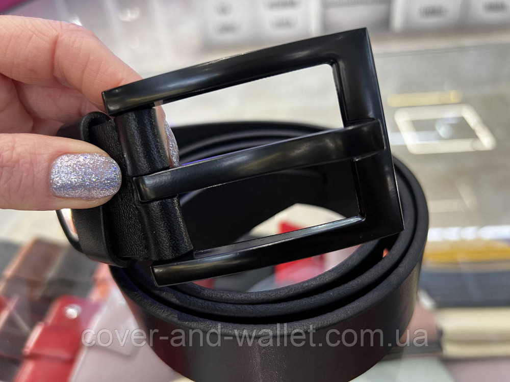 Чоловічий широкий ремінь чорного кольору з італійської шкіри 40мм PS Leather Київ - фото 6