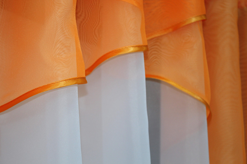 Кухонные шторки VR-Textil № 00к с подвязками белый с оранжевым 280х170 см (59-884) Киев - изображение 5