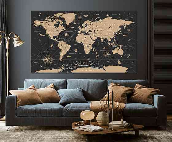 Картина холст у вітальню / спальню   Мапа світу       MLP_48  ( 60х30см ) 70x140 см Київ