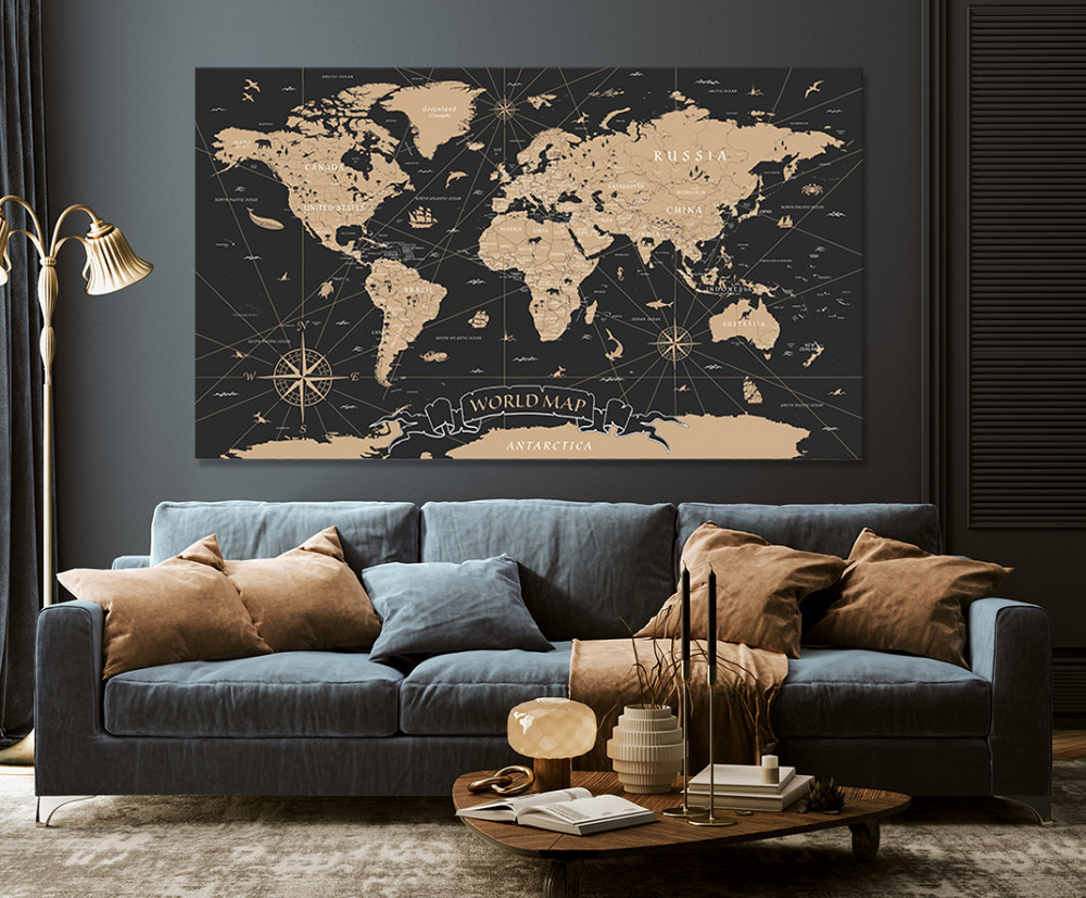 Картина холст у вітальню / спальню   Мапа світу       MLP_48  ( 60х30см ) 70x140 см Київ - фото 3