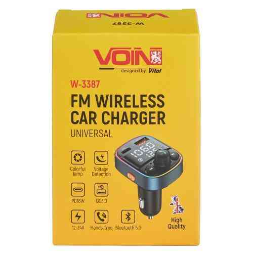 FM модулятор VOIN W-3387 з USB QC3.0, PD 18W, Bluetooth 5.0, вольтметр та Hands-Free для 12-24V Харків