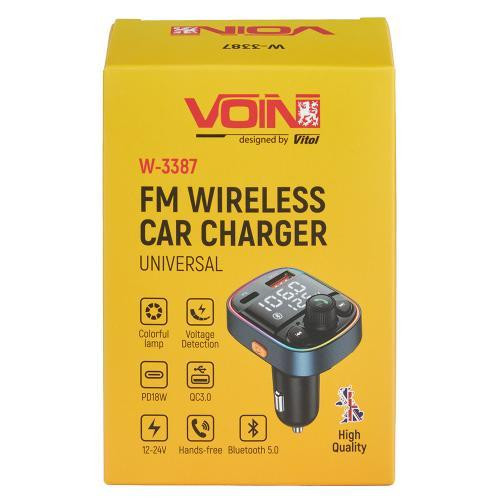 FM модулятор VOIN W-3387 з USB QC3.0, PD 18W, Bluetooth 5.0, вольтметр та Hands-Free для 12-24V Харків - фото 4