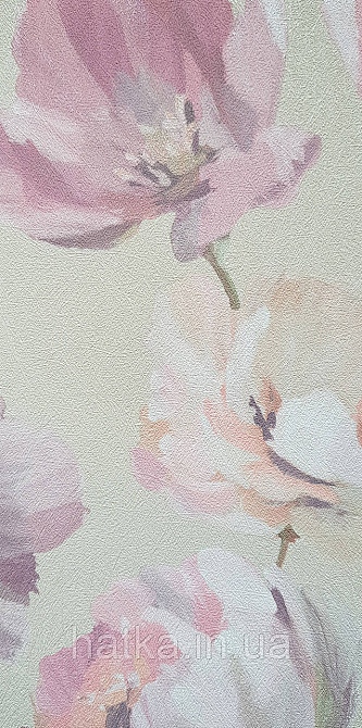 Шпалери вінілові на флізеліні Grandeco Universe 5 квіти півонії великі яскраві рожеві на бежевому Київ - фото 2