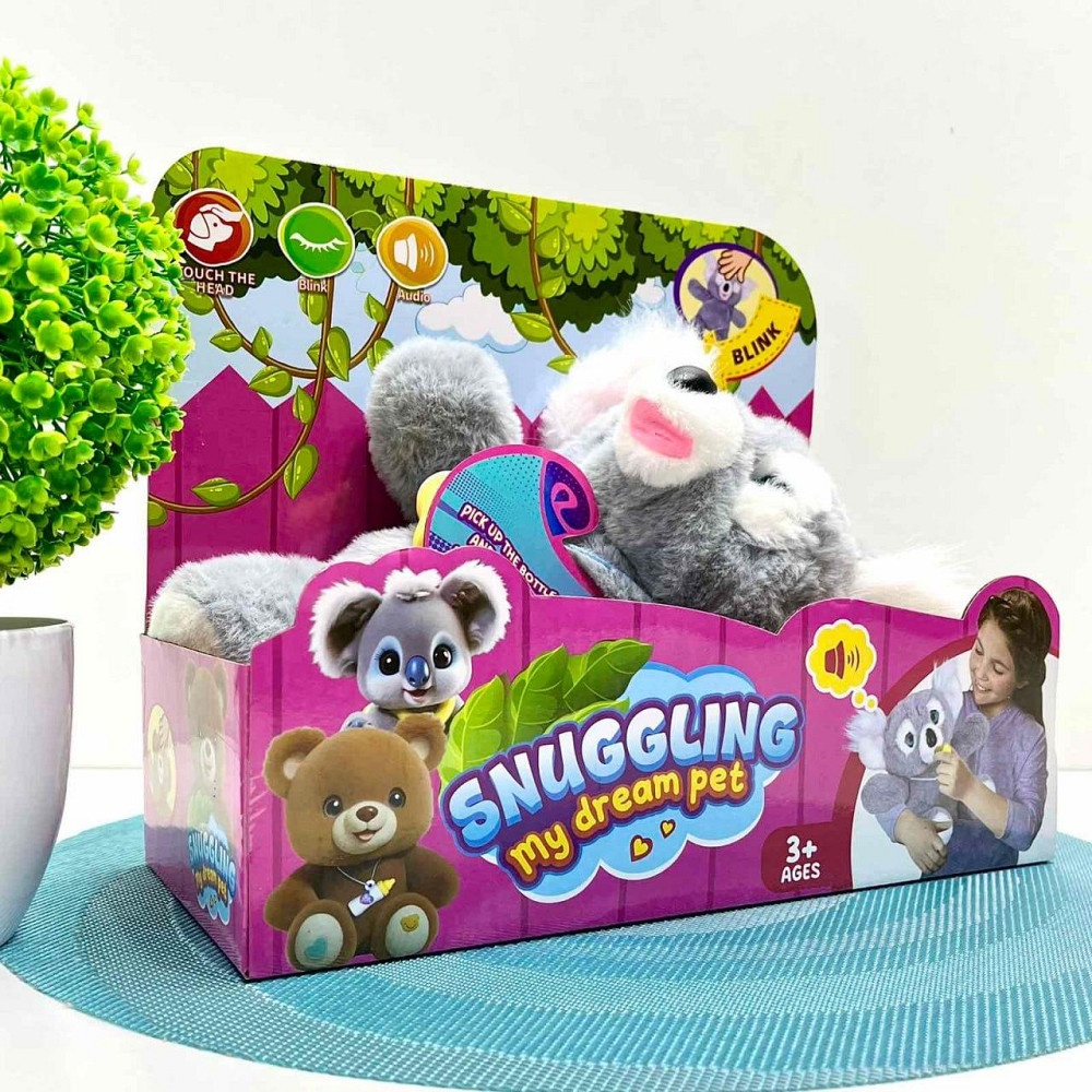 Коала інтерактивна м'яка іграшка пляшечка в комплекті моргає сенсорний та магнітний датчик звук 24см Сірий (933-216 E) Чернигов - изображение 9