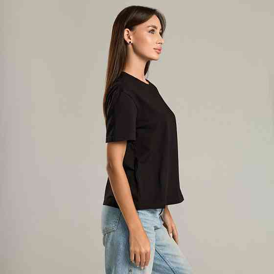 Черная базовая женская футболка Pobedov Freedom. Хлопковая женская футболка черная Киев