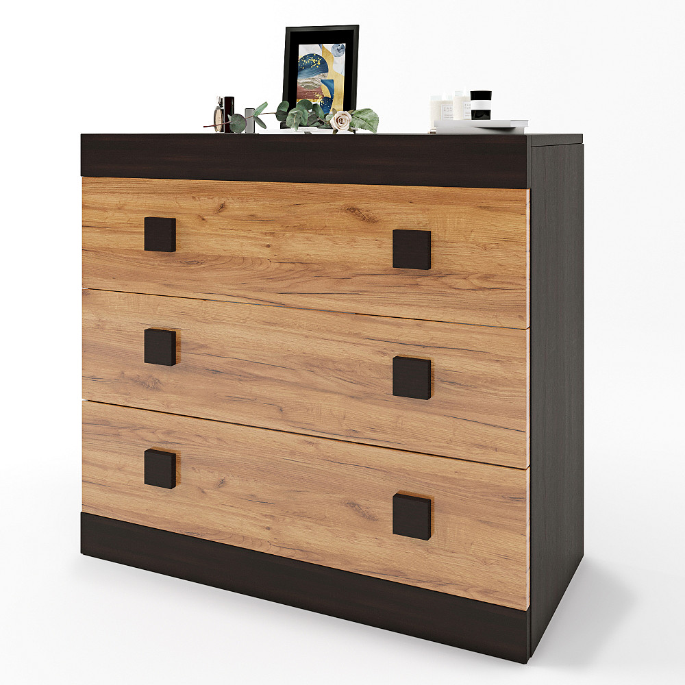 Комод Еверест на 3 ящики Соната-1 80х38х75 венге темний + дуб крафт золотий (DTM-2045) Дніпро - фото 2