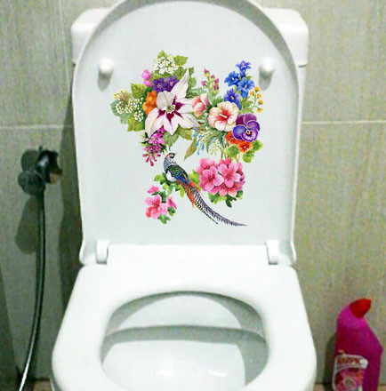 Наклейка для унітазу Квіти та фазан Київ - фото 1
