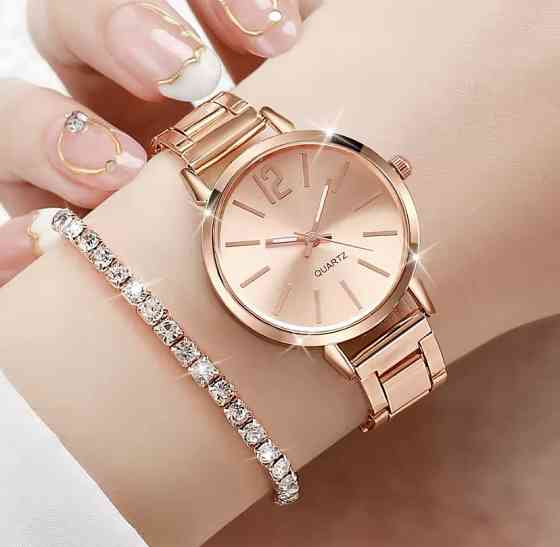 Подарочный набор для женщин сердца наручные часы браслет кольцо ожерелье серьги без коробки розовое золото Киев