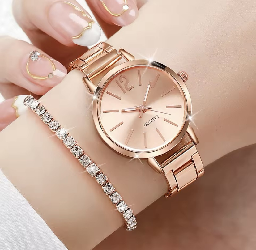 Подарочный набор для женщин сердца наручные часы браслет кольцо ожерелье серьги без коробки розовое золото Киев - изображение 3